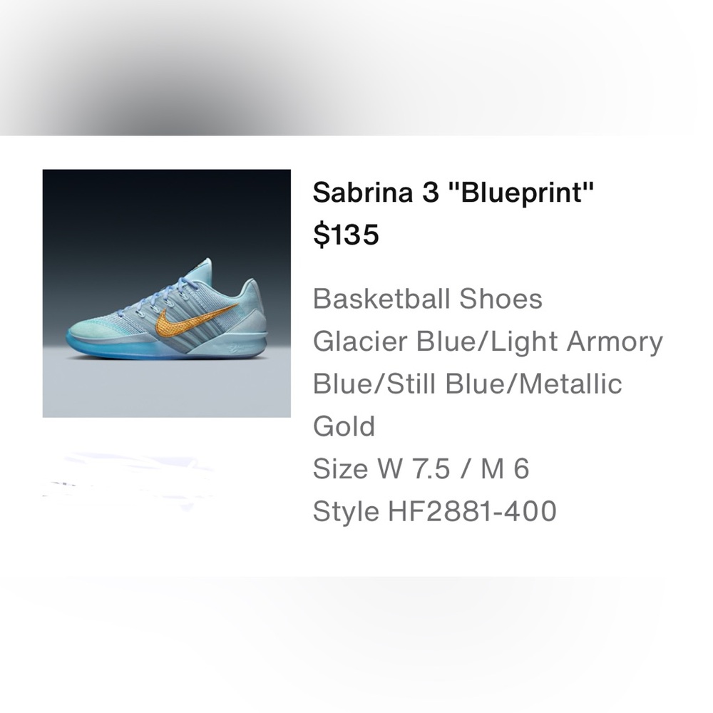 Nike Sabrina 3 Shoes - Light Blue and Gold